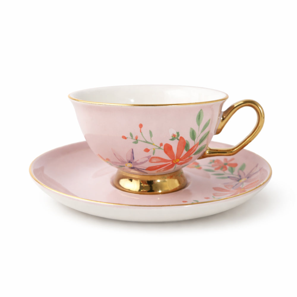K&Co. Plumberry Series Porcelain Tea Cup & Saucer - PLUMBERRY